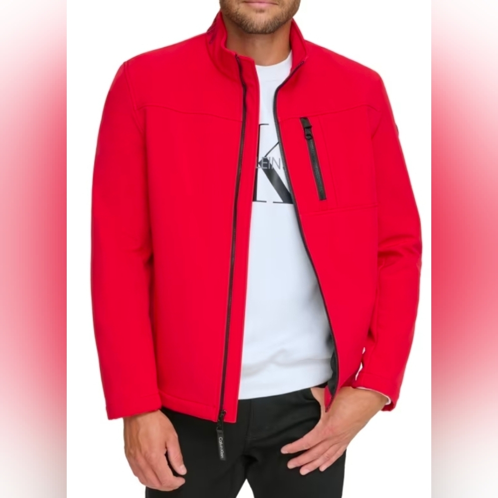 Calvin Klein Mens Small & Large Infinite Stretch Water Wind Resistant Jacket Red